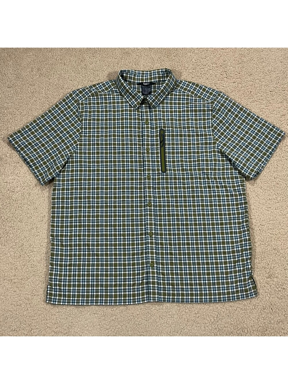 5.11 Tactical Marksman Plaid Shirt Mens 2XL XXL Green Blue Short Sleeve